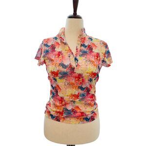 Daily Sports Born in Sweden 1/4 Snap Sheer Mesh Polo Shirt Size M Tennis Golf